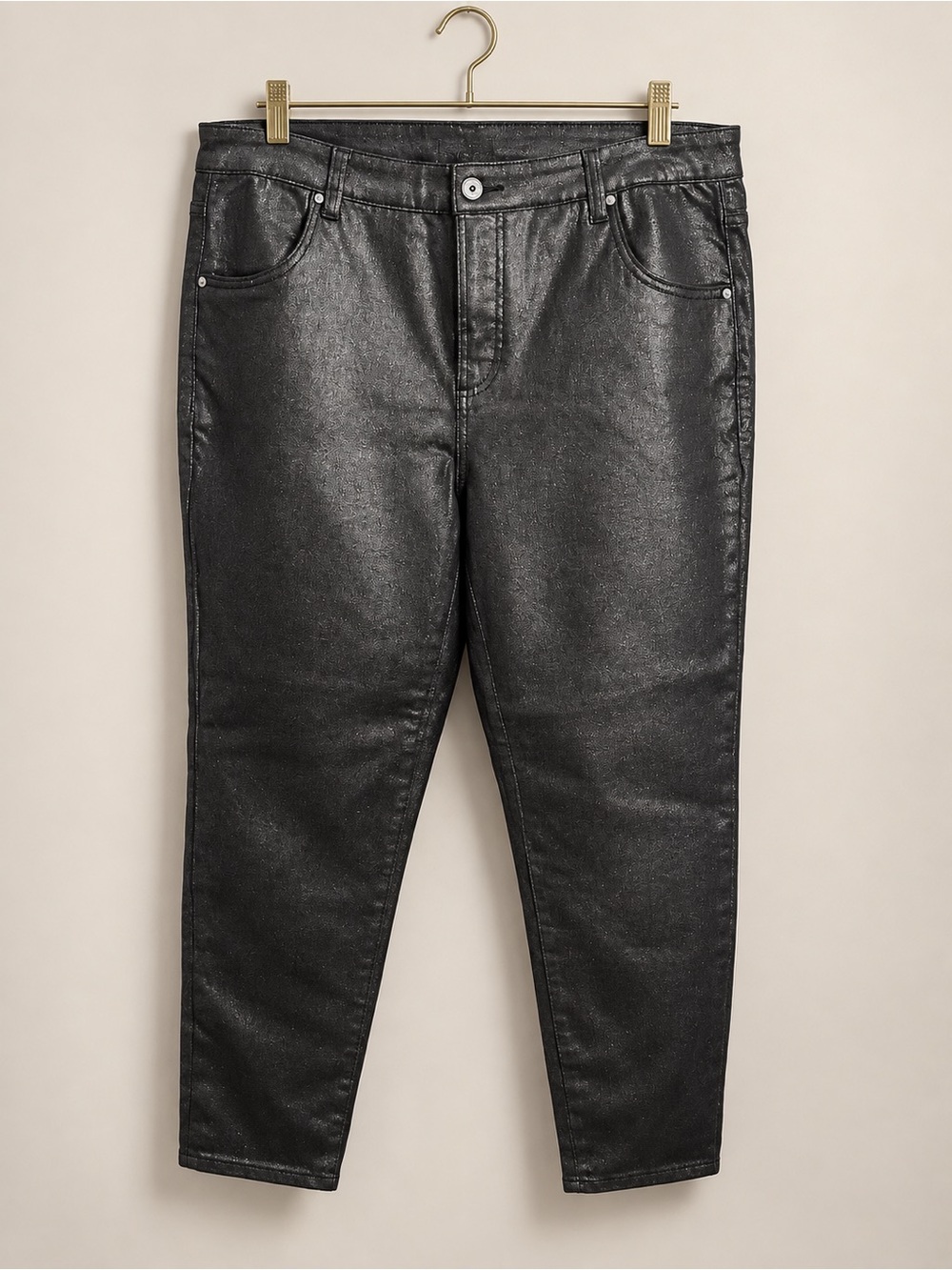 Universal Standard Metallic Coated Black Slim Jeans Size 14